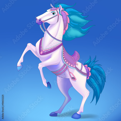 White horse on blue background, symbol of 2014