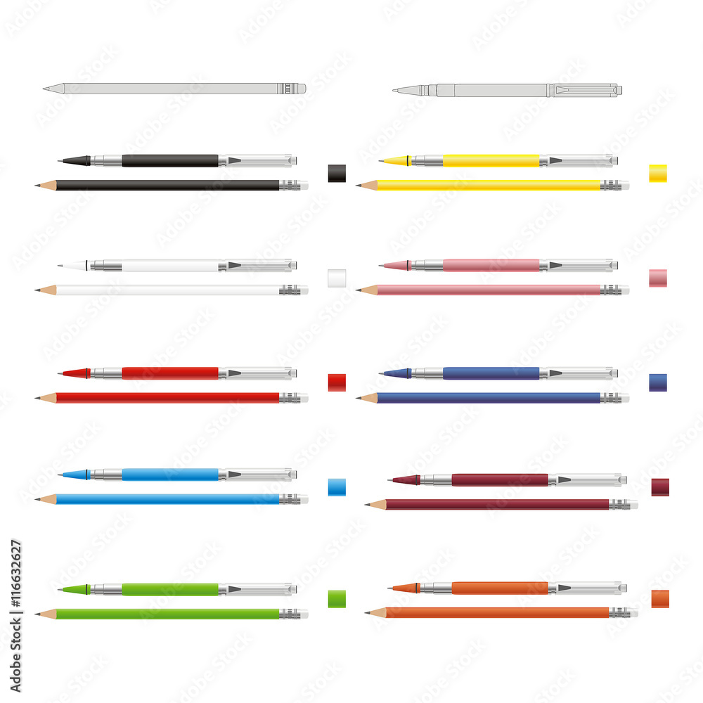 Big set of colored engineering and office pencils with erasers. Big set of colored engineering and office pencils with erasers.