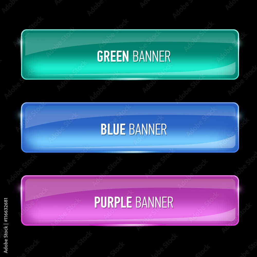 Set of glass green, blue and purple banners Set of glass green, blue and purple banners