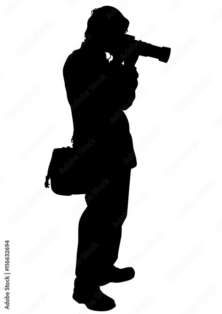 Man with a camera on white background