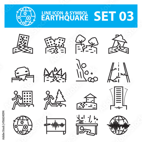 Earthquake and geology  line icon vector set