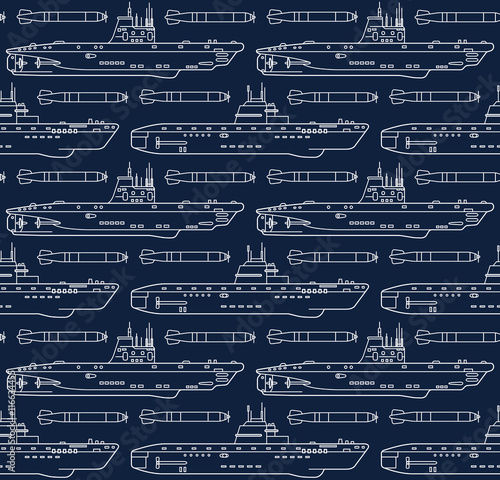 seamless pattern with submarines and torpedoes