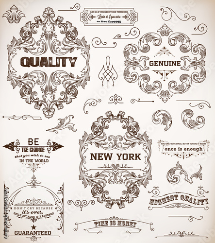 set of design elements: page decoration and baroque frames
