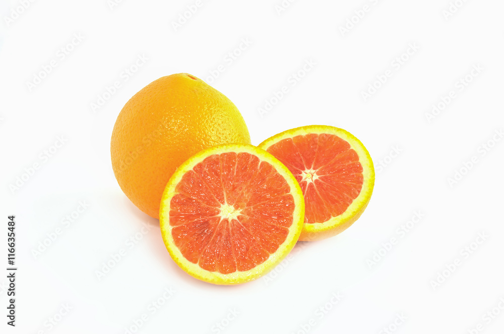 orange and two halves on white background orange and two halves on white background