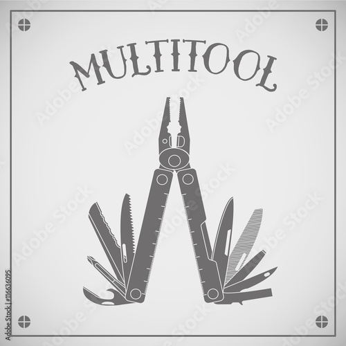 Multifunctional tool, typically in the form of hollow folding pliers handles which are hidden. Vector. Isolated