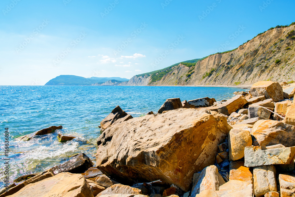 Beautiful seascape view on water at the summer sunny day