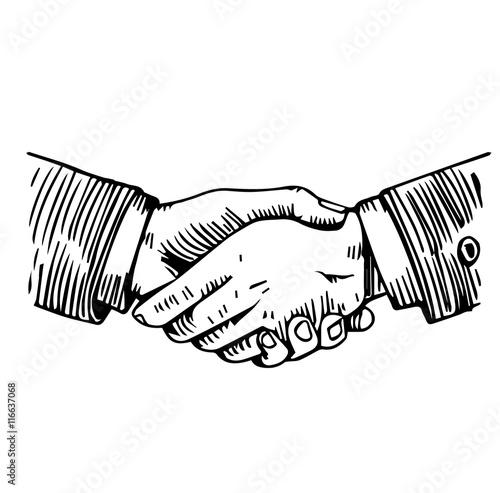 Handshake engraving on white