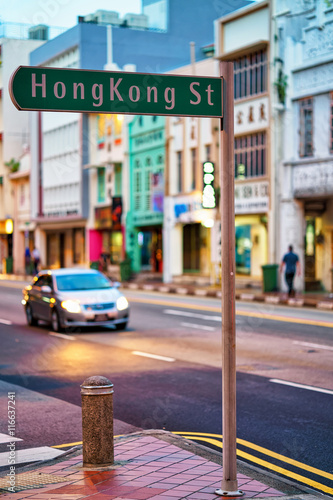 Photography Hong Kong street road indicator at Clarke Quay in Singapore