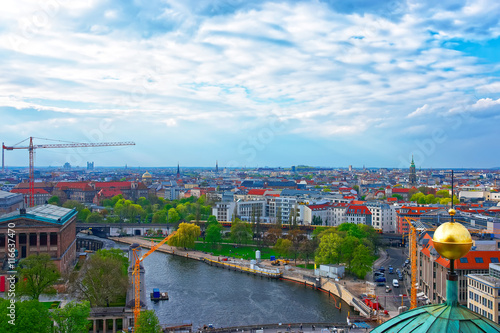 Aerial view from Dome of Berlin Cathedral to Spree river