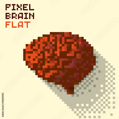 Pixel human brain in a flat design, pixelated illustration. - Stock vector