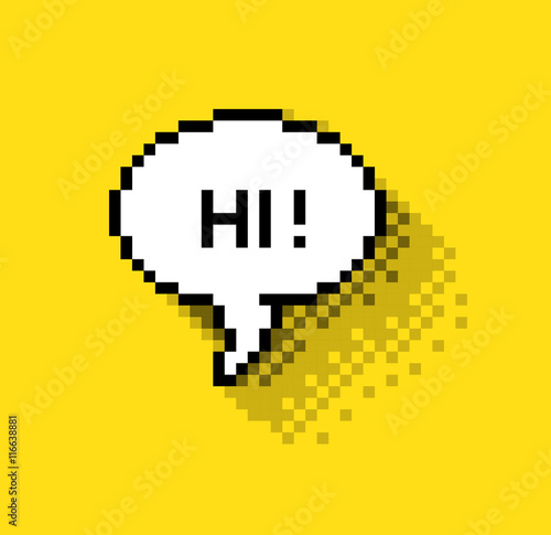Bubble greeting with Hi!, flat pixelated illustration. - Stock vector