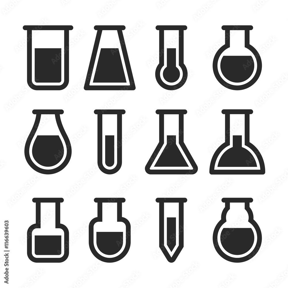 Chemical Test Tubes Icons Set. Vector Chemical Test Tubes Icons Set. Vector
