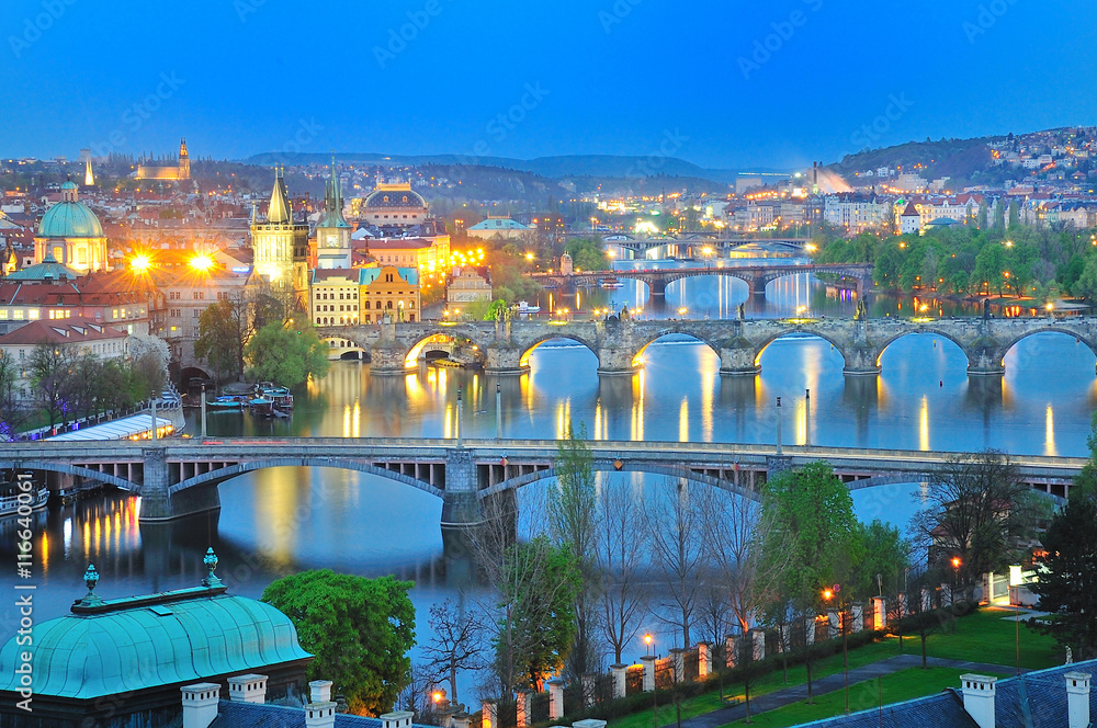 Obraz premium Prague,view of Bridges across Vltava river in evening