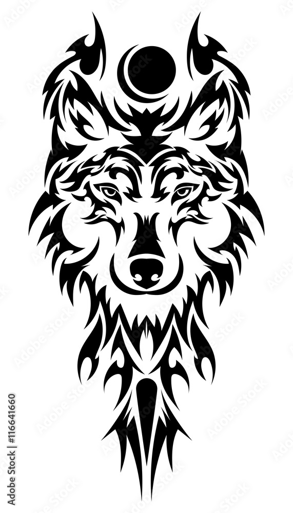 Beautiful wolf tattoo. Vector wolf's head as a design element on isolated background Beautiful wolf tattoo. Vector wolf's head as a design element on isolated background