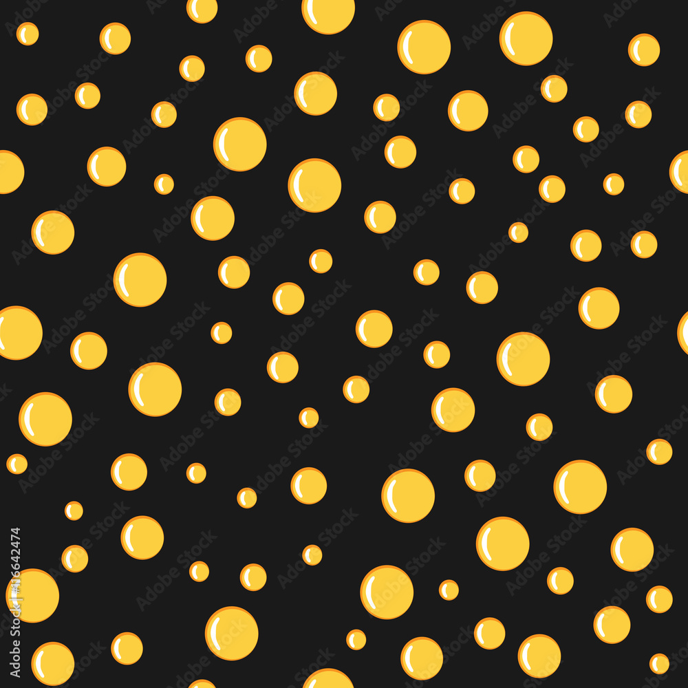 Bubbles yellow on black seamless pattern. Bubbles yellow on black seamless pattern.
