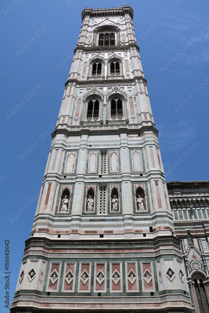 Upwards view to Campanile di Giotto in Florence,  Italy