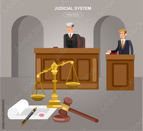 Law horizontal banner set with judical system elements isolated vector illustration