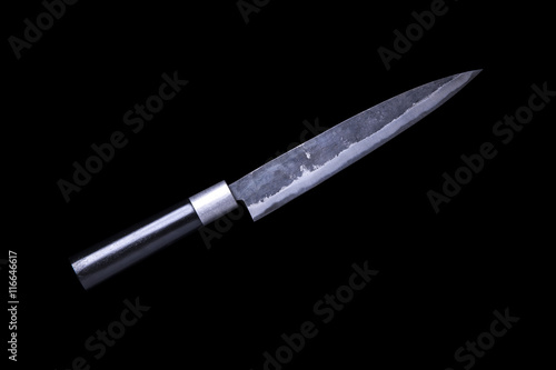 Japanese kitchen knife - yanagi sashimi knife isolated on black photo