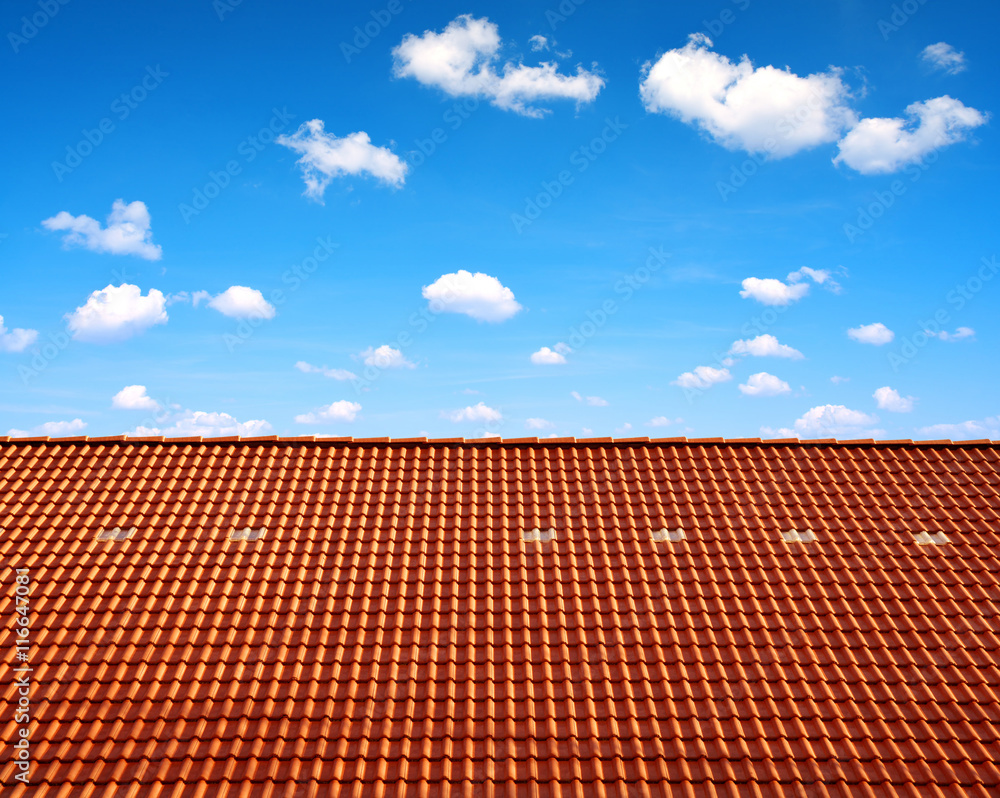 Roof house with red tiles on blue sky. Roof house with red tiles on blue sky.