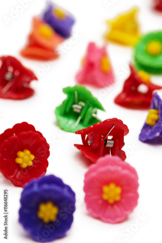 Small colored plastic hair clips