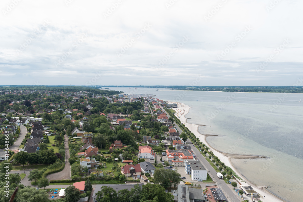 Fototapeta premium bird view in laboe west towards Kiel over the baltic sea