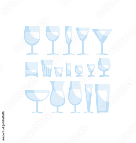 wine glass icon set. drinks, cocktails glasses simple vector ill