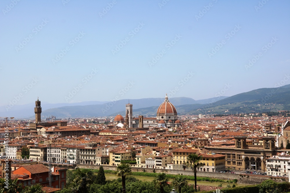 City panorama of Florence view from Piazzale Michelangelo, Tuscany Italy