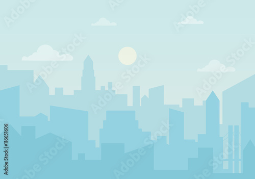 Sun day ozone in the city. Cityscape simple silhouette vector illustration.