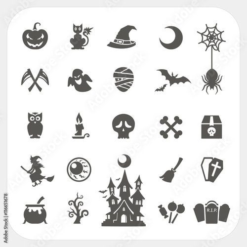 Halloween party icons set with frame background