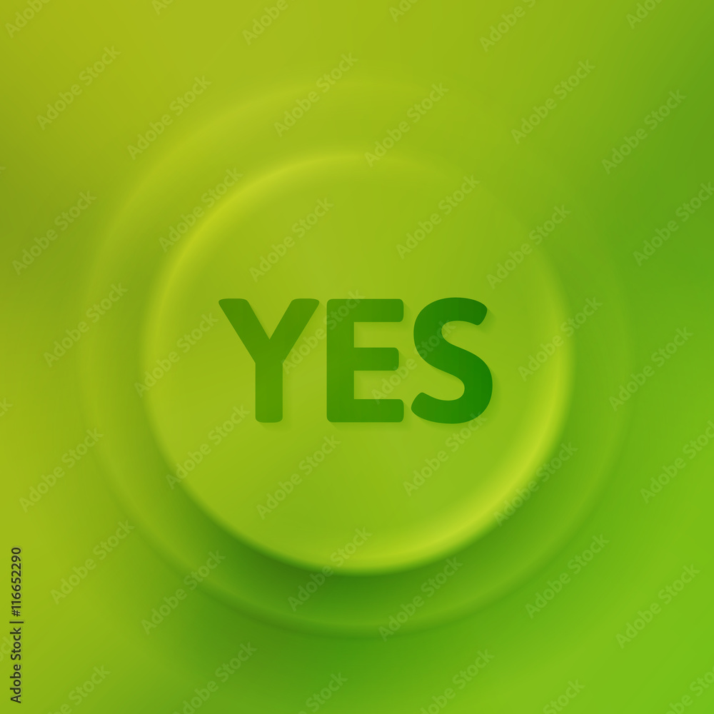 Green yes button with illusion of light and shadow, vector illustration Green yes button with illusion of light and shadow, vector illustration