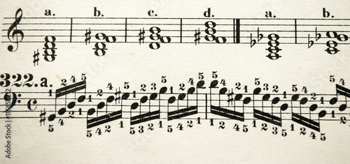 Quadro em tela Altes, vergilbtes Notenblatt, Musiknoten, Textur, Hintergrund