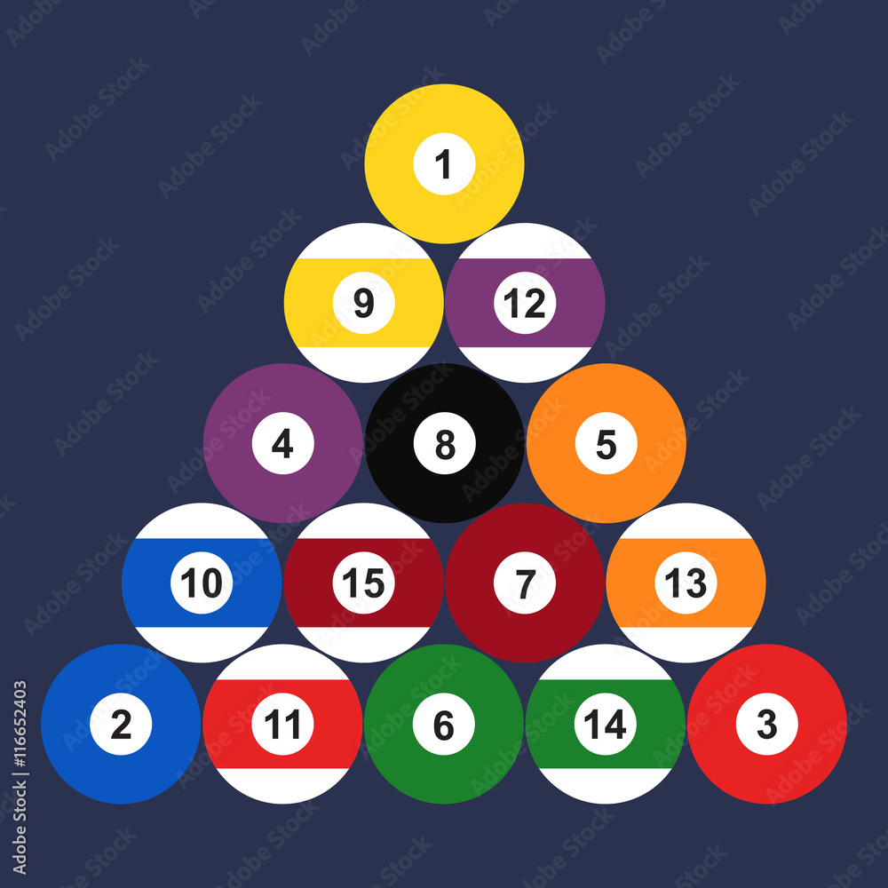 Flat set of billiard balls. Vector illustration. Flat set of billiard balls. Vector illustration.