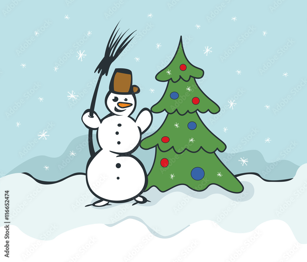 Funny New Year snowman. Illustration for your design