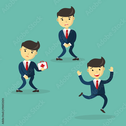 Incontinence concept. Man wants to pee and is holding his bladder. Prostate problem. Guy with bladder control problem. Men's health, medicine, cure, treatment. Flat cartoon vector illustration