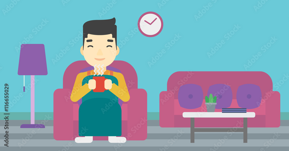 Man drinking coffee or tea vector illustration.