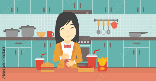 Satisfied woman eating fast food.