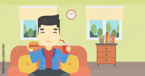 Man eating hamburger vector illustration.