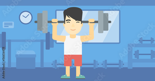 Man lifting barbell vector illustration.