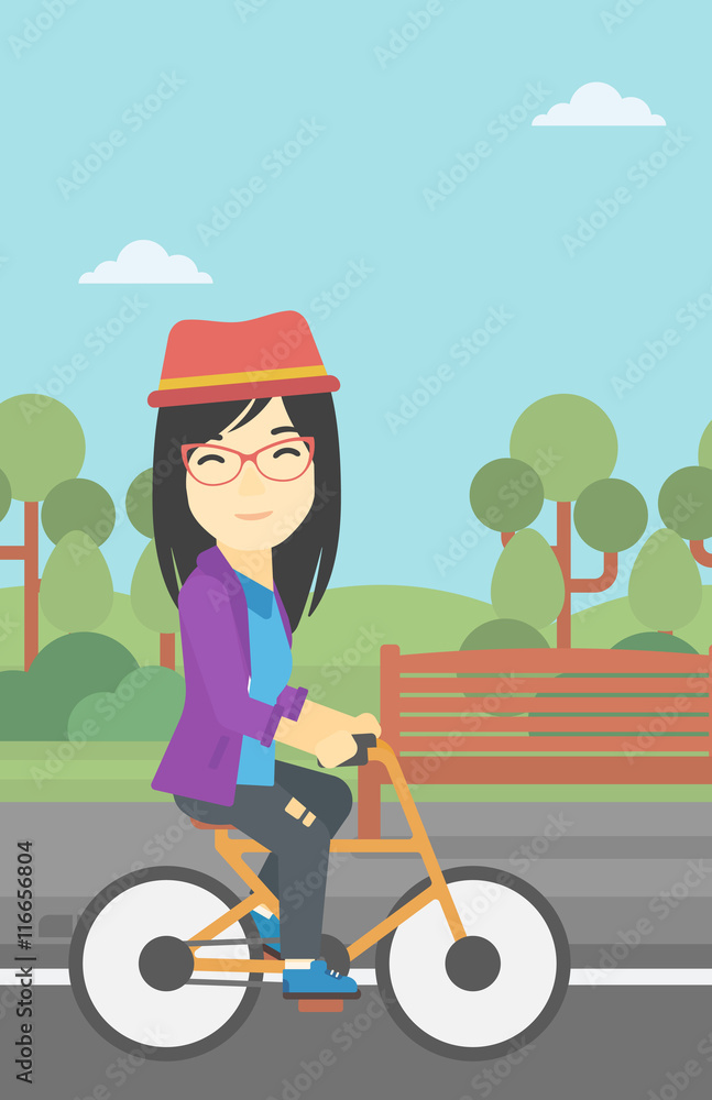 Woman riding bicycle vector illustration.