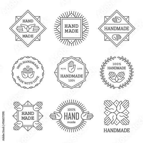 Black outline handmade labels set