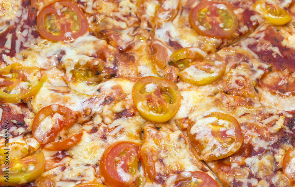 background meat pizza with vegetables close-up shot background meat pizza with vegetables close-up shot