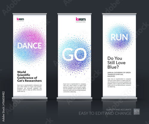 Vector set of modern roll up banner vertical stand design with d