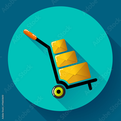 Warehouse Trolley flat 2.0 long shadow vector icon.