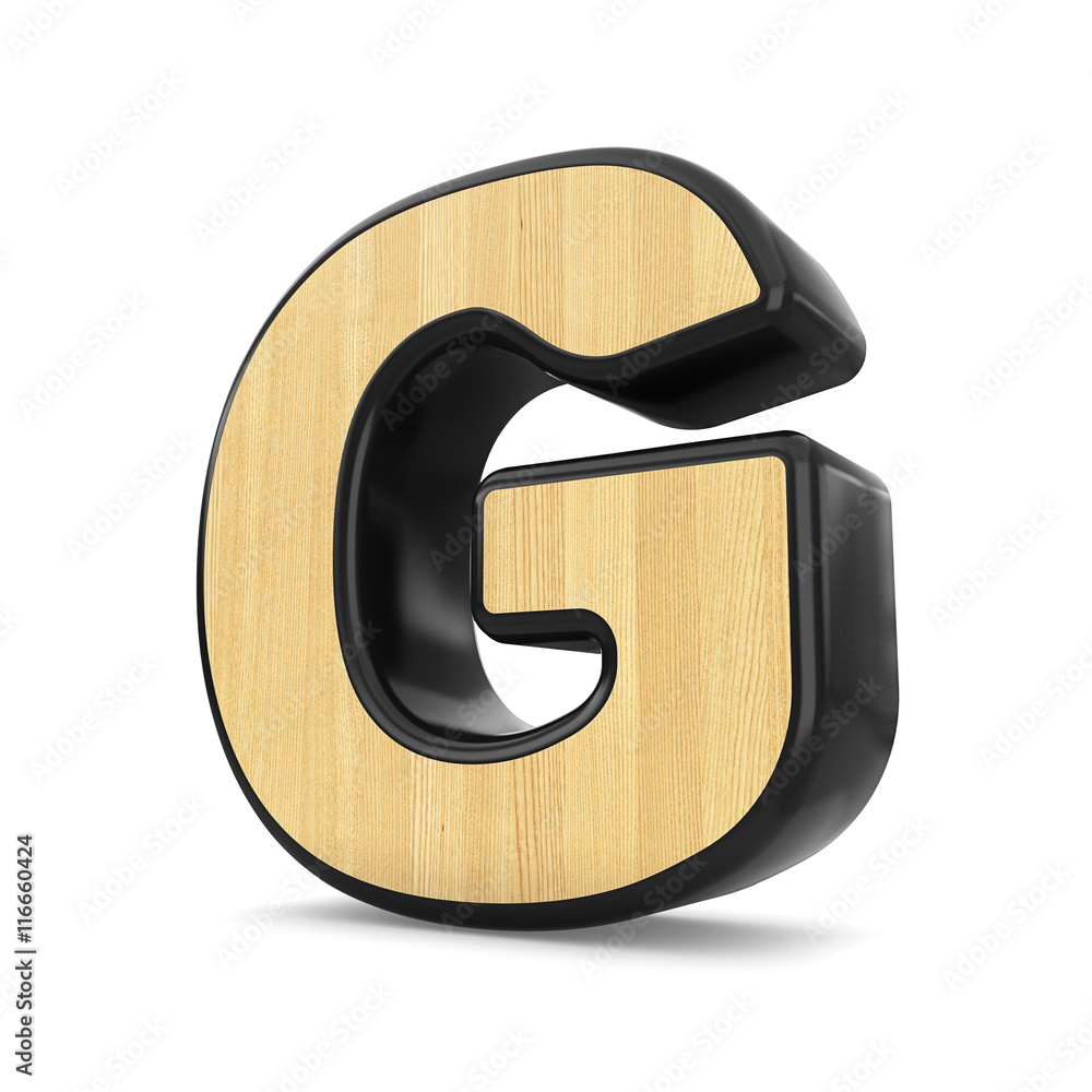 3d wood and black plastic material G letter isolated white backg 3d wood and black plastic material G letter isolated white backg