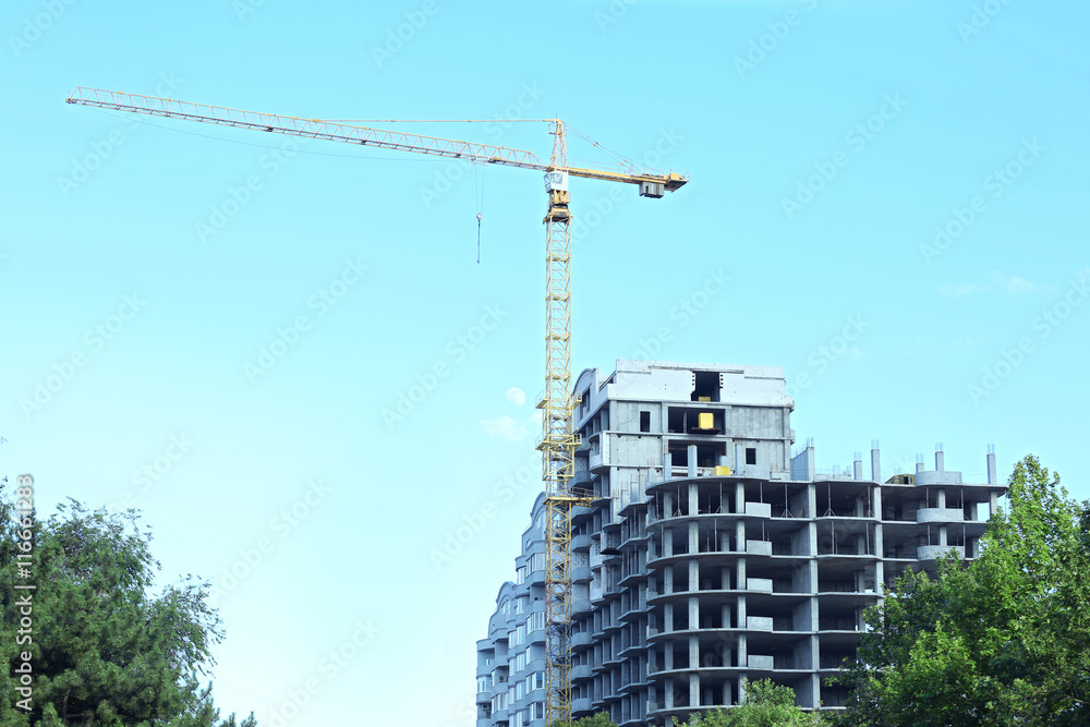 Crane and building construction on sky background Crane and building construction on sky background