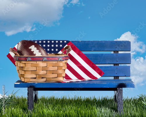 Park bench and football .