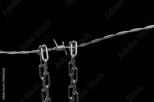 Barbed wire and chain