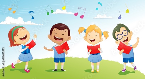 groups of school children singing in choir