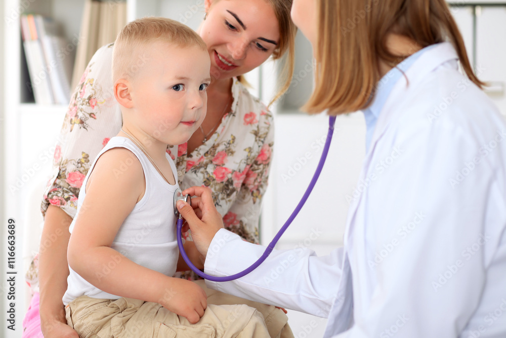 Doctor examining a child patient by stethoscope Doctor examining a child patient by stethoscope