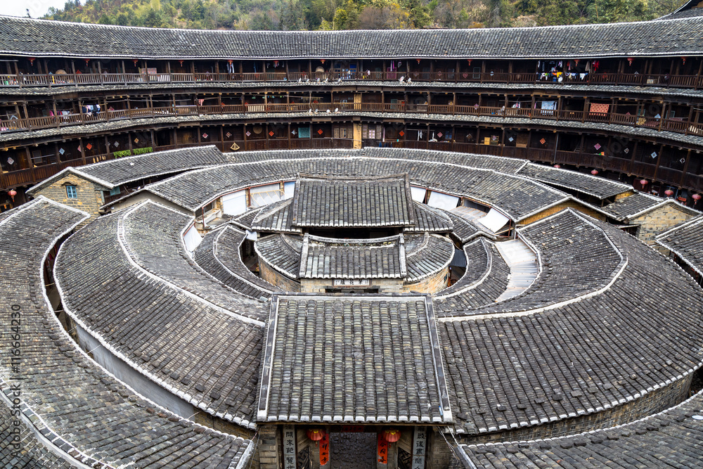 Chengqi Lou in Gaobei Cluster, Fujian province China. Also called King of the Tulou, it is the biggest of all the tulou and it could host up to 400 families